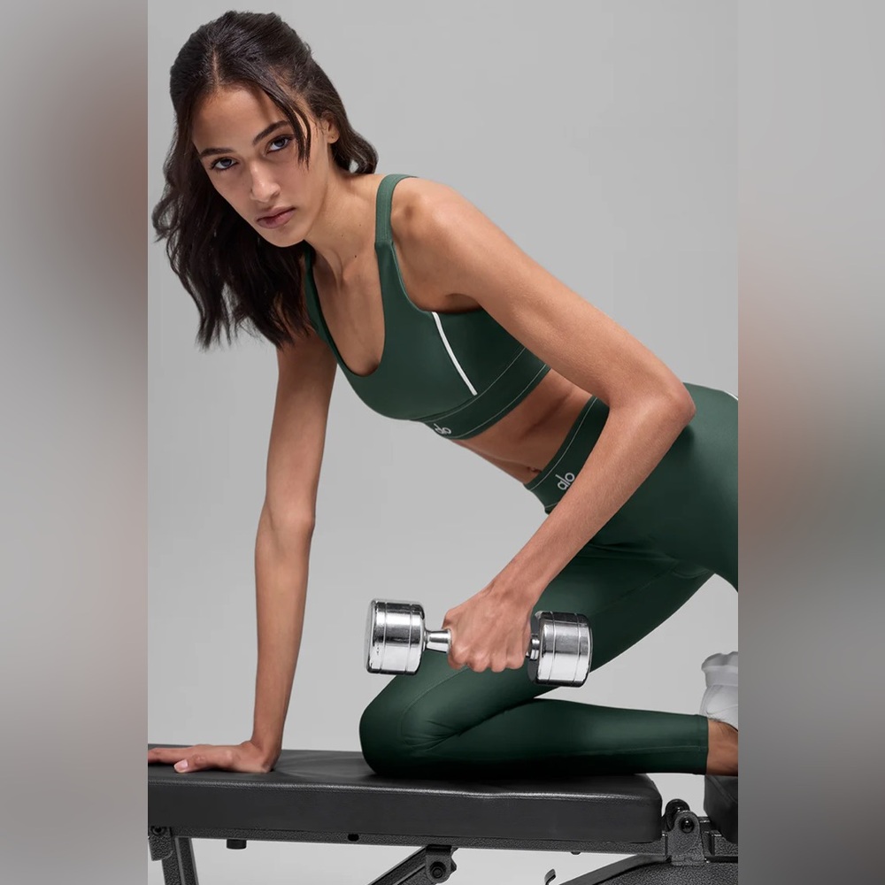 Alo Yoga Airlift Suit Up Bra Clover Green/White M - Picture 3 of 8